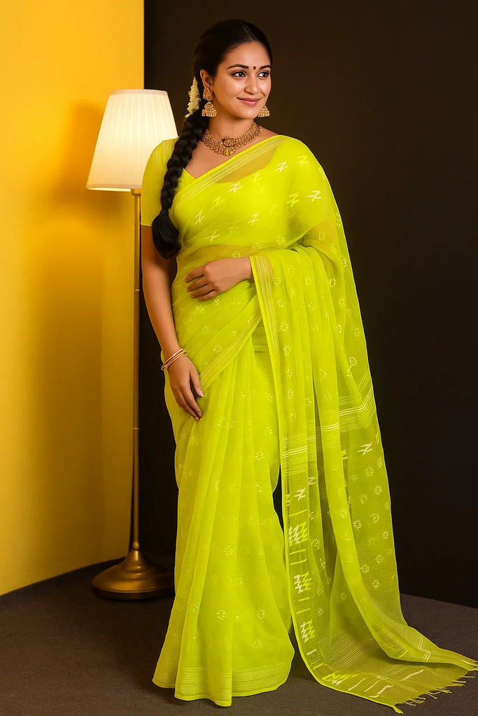 Meadow Glow" – Luxe Handwoven Jamdani Saree
