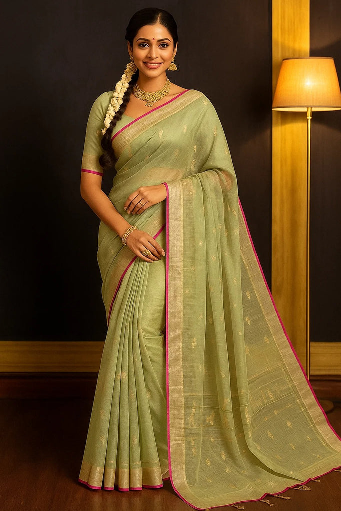 Meadow Glow" – Luxe Handwoven Jamdani Saree