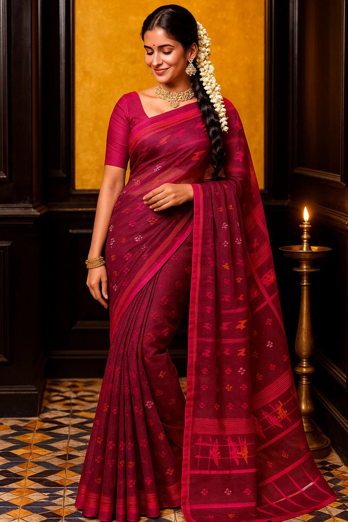 Meadow Glow" – Luxe Handwoven Jamdani Saree