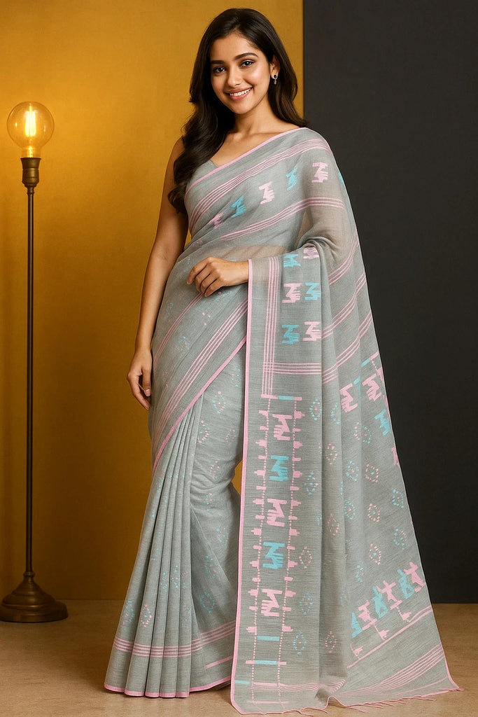 Meadow Glow" – Luxe Handwoven Jamdani Saree