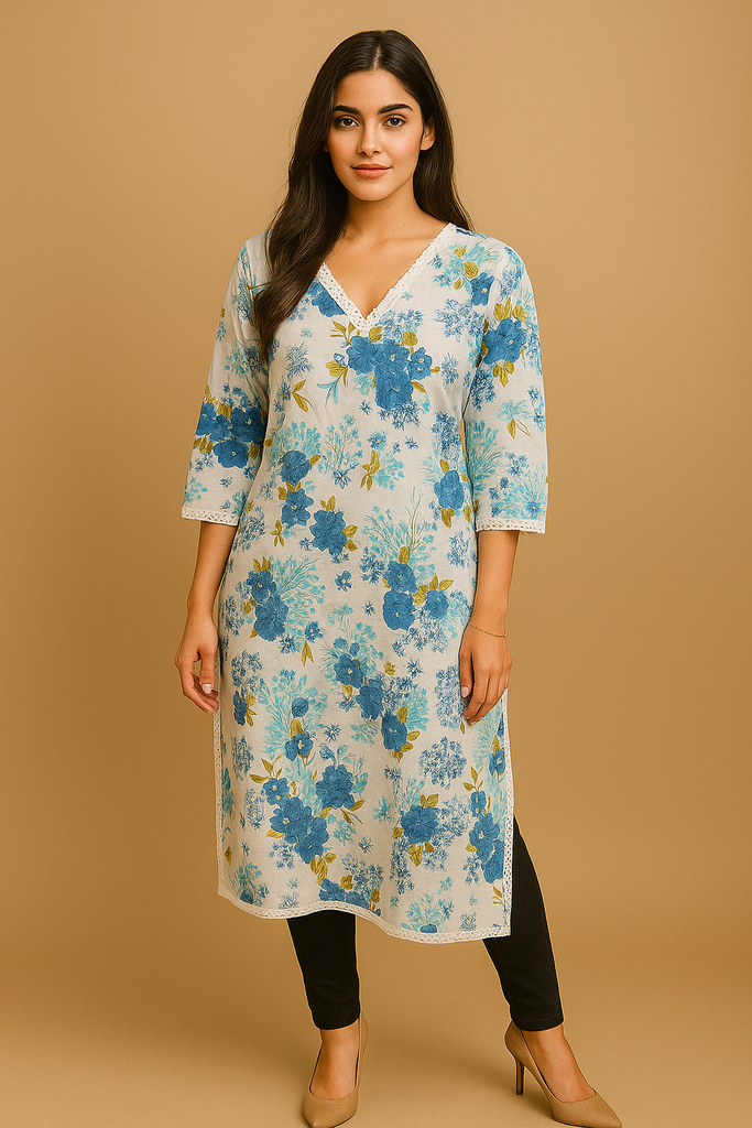 Cotton Kurti with Cotton Lace
