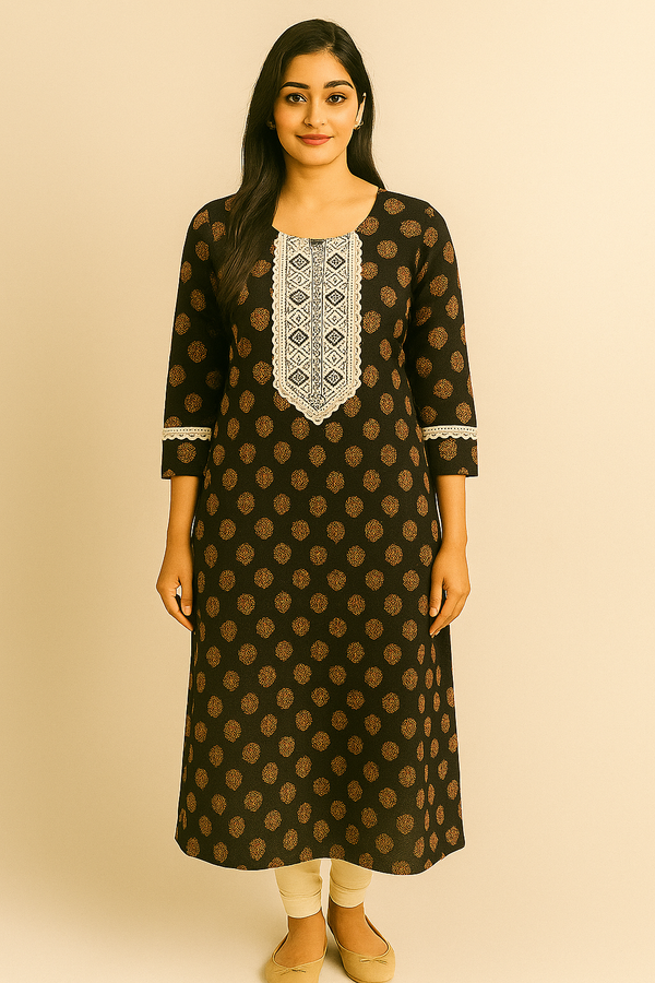 Printed Kurti with Cotton Jute Lace