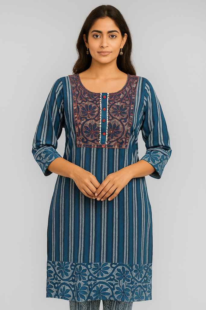 Pure Cotton Indigo Kurti with Kantha Stitch