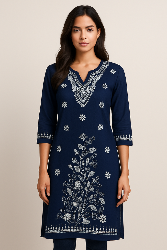 Kantha Stitch Navy Blue Kurti