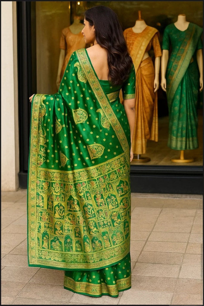 Emerald Temple Weave Kanjivaram Silk Saree