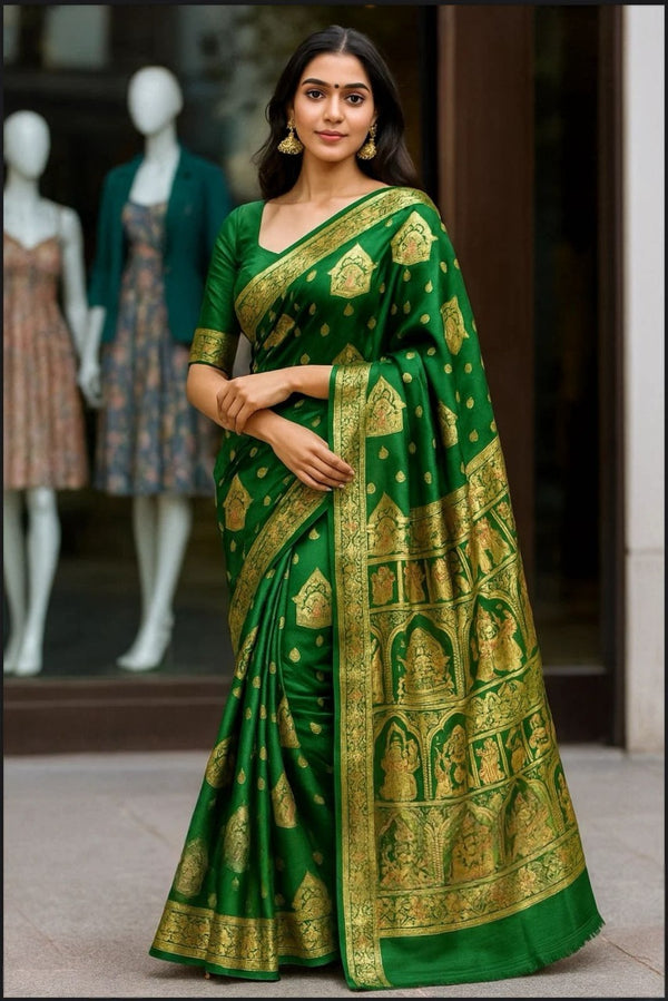 Emerald Temple Weave Kanjivaram Silk Saree